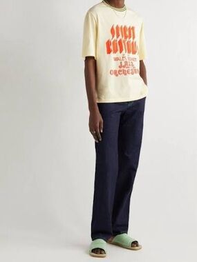 LOT: 2 Wales Bonner Volta Jazz Logo Ring Tees in Black and Off White S